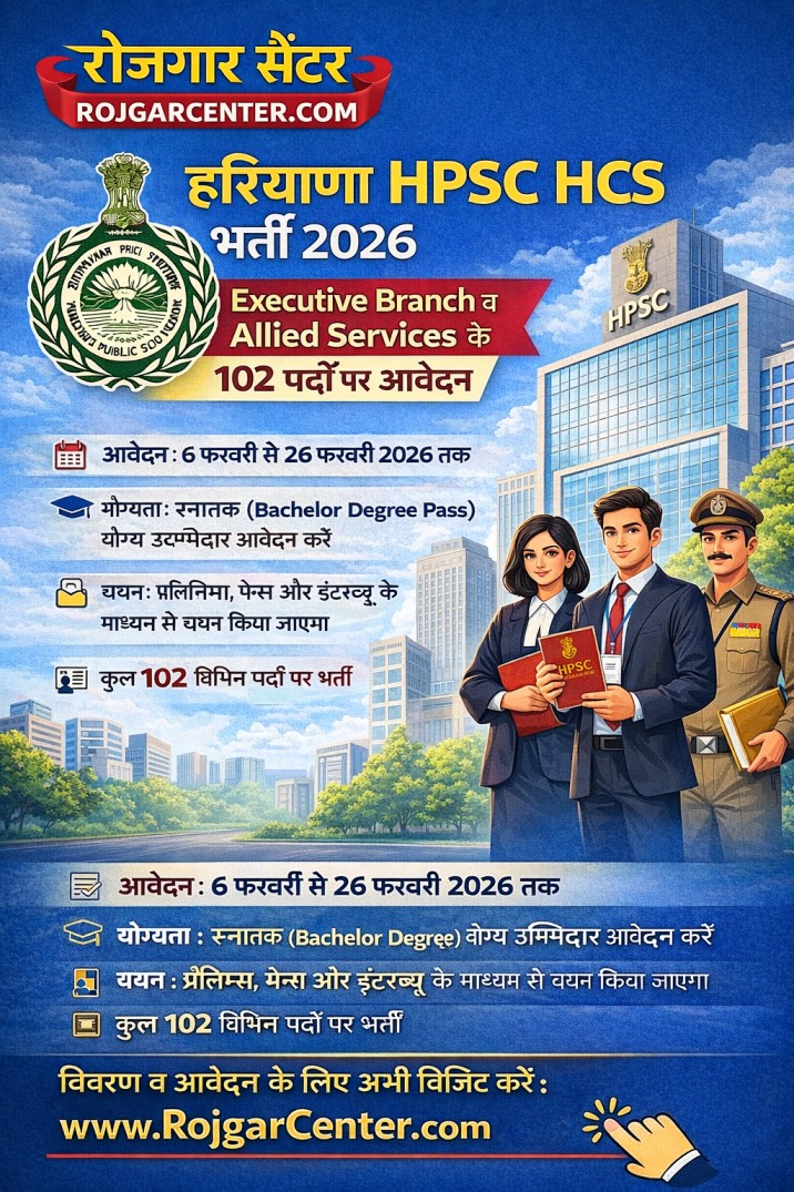 हरियाणा HPSC HCS भर्ती 2026 – Executive Branch व Allied Services के 102 पदों पर आवेदन